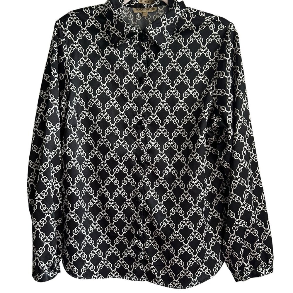 Notations vtg black equestrian blouse Large English Old Money Classic career